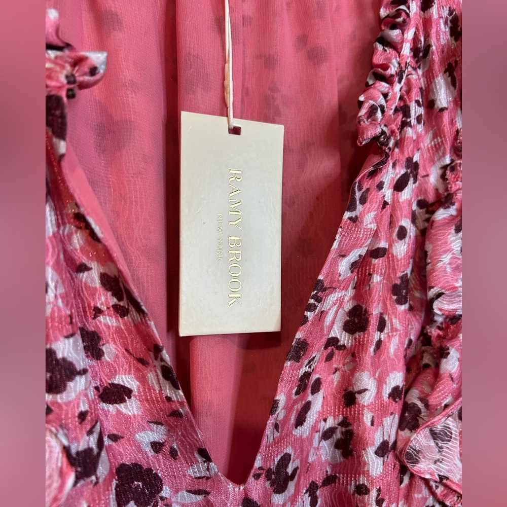 Ramy Brook Pink Floral Long-Sleeve Smocked Waist Mini Dress - Picture 5 of 11